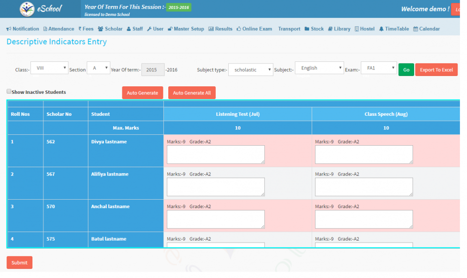 descriptive indicatores entry